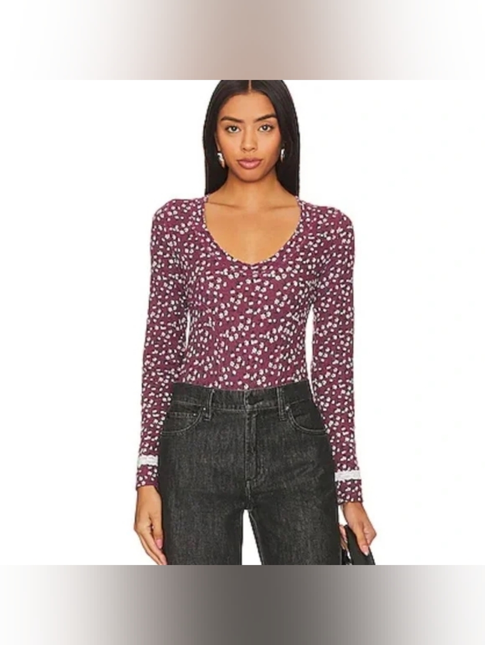 Free People Intimately Sugar Dreams Floral Bodysuit in Wine Combo Size S EUC